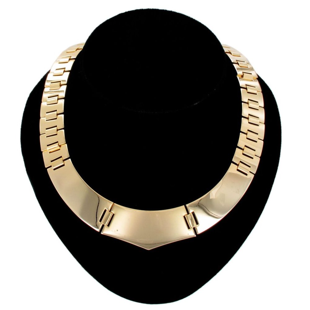 Ky & Co Wide Chunky Gold Tone Book Chain Link Collar Necklace